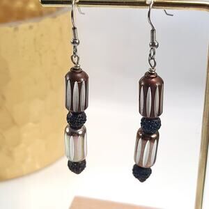 Geometric Bead Earrings, Boho Style Handmade Long Dangle Earrings, Unique Design